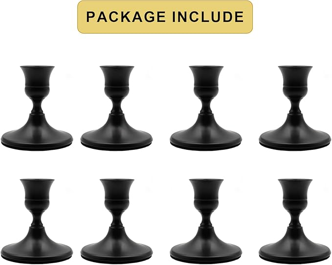 Taper Candle Holders, Black Candlestick Holders for Table Centerpieces, Weddings, Parties, Anniversaries and Home Decor, Elegant Candle Holders, Set of 8