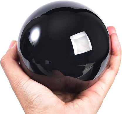 Black Obsidian Crystal Ball with Stand Large Healing Crystals Sphere for Meditation, Divination, Witchcraft 90-100mm/3.5-3.9"
