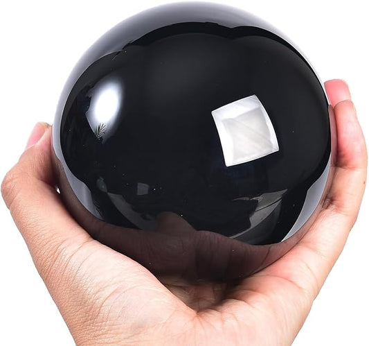 Black Obsidian Crystal Ball with Stand Large Healing Crystals Sphere for Meditation, Divination, Witchcraft 90-100mm/3.5-3.9"