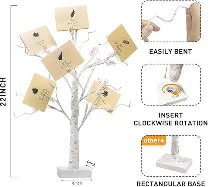 PEIDUO Set of 2 Money Trees, Lighted 22Inch 24LT White Birth Tree with Clips and Greeting Cards, Gift Card Holder for Birthday,Christmas, Wedding, Father's Day Graduation Gifts, Money Tree Gift Holder