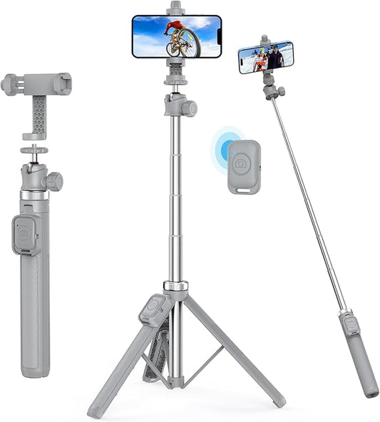 67" Phone Tripod, MIIASI Extendable Tripod for iPhone, Selfie Stick with Remote and Phone Holder, Compatible with iPhone/Android/Camera, Light Stand