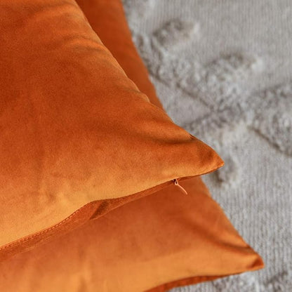 Set of 2 Comfortable Velvet Throw Pillow Cases Decorative Solid Cushion Covers for Sofa Couch and Bed - 20"x20", Bold Orange