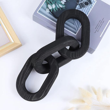 Wood Knot Decor Coffee Table Decor Shelf Decor Table Books Hand Carved Home Decoration Boho Farmhouse Rustic Modern Chain Link Decor Shabby Chic Bookshelf Decor 3 Link Wooden Knot, Black 2