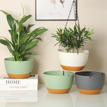 Lookat 3 Pack 8.3inch Hanging Pots for Plants Outdoor Indoor, Hanging Planters with Drainage Hole (8.3inch Grey（3 Pieces）)