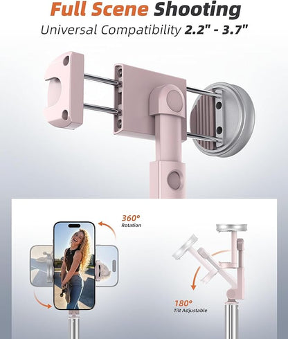 62" Phone Tripod & Selfie Stick, Tripod for iPhone with Remote, All-in-1 Cell Phone Stand, Portable, Extendable Stand for Selfies Video Recording Vlog, Compatible with iPhone Android (Pink)