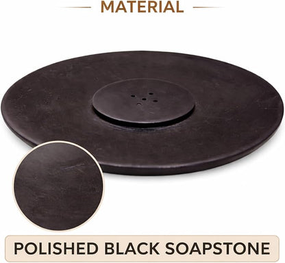 Handmade Marble Incense Holder - Round Incense Burner with Multiple Holes for Incense Sticks. Decorative Ash Catcher for Home and Office Decor. (4 inch Diameter, Black)