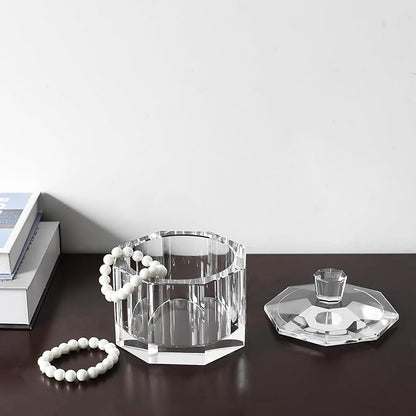 Crystal Candy Dish with Lid Hand-Cut Home Decorative Jewelry Box/Jar W 5" x H 5" with Multi-faceted, Comes With Gift Box