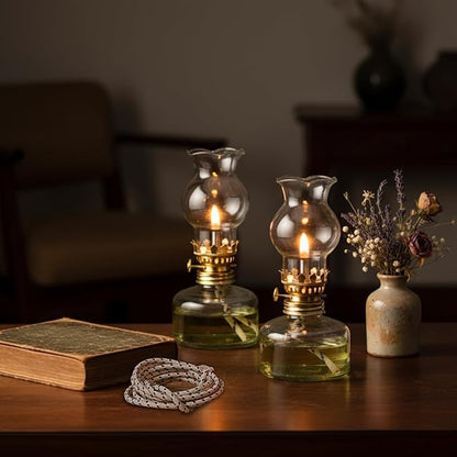 Yexiya Vintage Glass Kerosene Lamp Rustic Oil Lamp Lantern Chamber Oil Clear Kerosene Hurricane with 6.6 ft Extra Wick for Indoor Use Lighting Decor Emergency (6 Set,Modern Style)