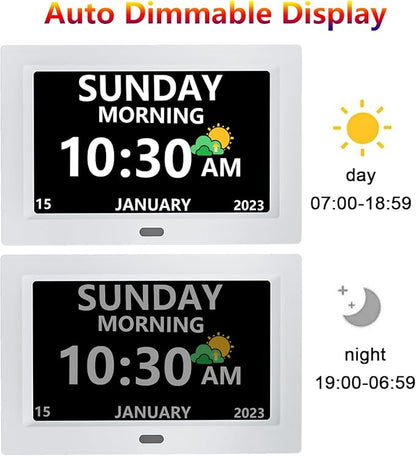 11 Inch Clock with Day and Date for Elderly Large Display Digital Clocks 12 Alarm 3 Display Modes Large Font Alzheimer's Clock Alarm Clocks for Seniors Auto DST 11in White