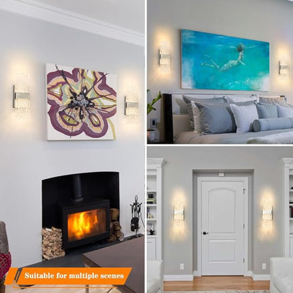 Modern Brushed Nickel Battery Operated Wall Sconces Set of 2, Rechargeable LED Wall Lights with Acrylic Shade, Wireless Bedroom/Living Room Art Light Fixtures