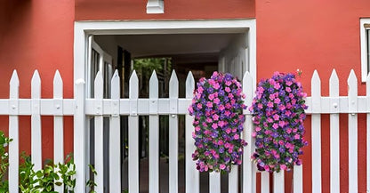 Artificial Fake Hanging Flowers Plants for Outdoor Winter Summer Decoration, 2PCS Faux Silk Daisy Flower Look Real UV Resistant Orchid Vine for Home Outside Garden Wall Indoor(Dark Purple and Fuchsia)