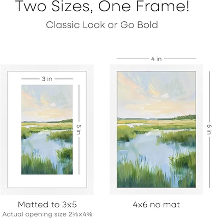 Homeforia 4x6 Picture Frame White, High End Metal 4 x 6 White Frames with Mat 3 x 5 for Art, 4x6 Desk Frame Matted to 3x5 inch Photo, 4 by 6 Wall or Tabletop Frames, Tempered Glass, Wall Kit, Set of 1