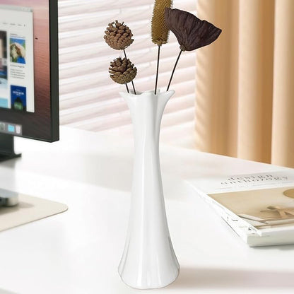 12Inch Tall White Ceramic Vase for Home Decor, Modern Textured Vase for Living Room, Farmhouse, Shelf, Table Centerpieces