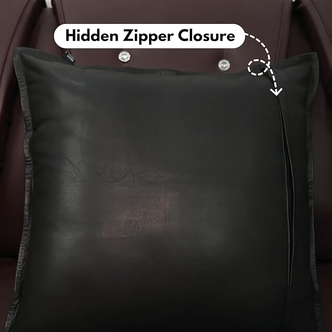 D DOLLY LAMB Lambskin Leather Pillow Cover - Sofa Cushion Case - Decorative Throw Covers for Living Room & Bedroom, 16x16 Inches - Black Box