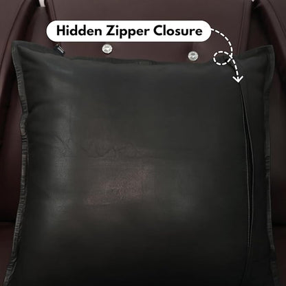 D DOLLY LAMB Lambskin Leather Pillow Cover - Sofa Cushion Case - Decorative Throw Covers for Living Room & Bedroom, 16x16 Inches - Black Box