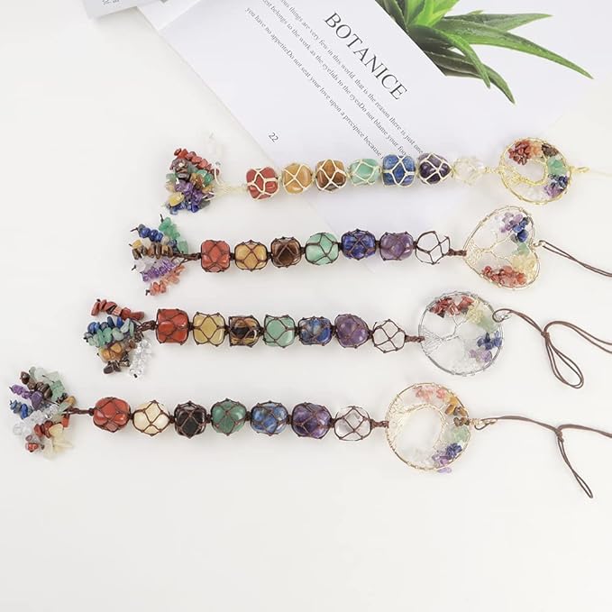 Anjiucc 7 Chakra Stone Healing Crystal Tree of Life Wall Hanging Home Interior Decoration，Window Decoration，Yoga Meditation
