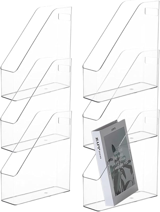 6 Pack Clear Acrylic Magazine File Holder, Acrylic Vertical File Organizer File Folder Bin Storage File Folder Rack Clear Plastic File Folder Organizer for Home Office Space