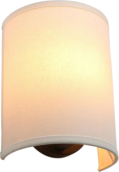 Wall Sconce Lighting White Fabric Decor, Industrial Vintage Night Light Wall Lamp Fixture with Cloth Lampshade for Bedroom Living Room Hallway Corridor