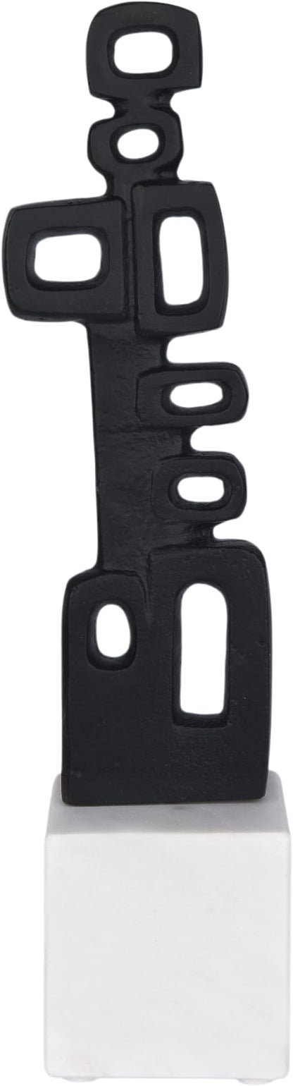 Cruiser’s Caché Abstract Geometric Sculpture, Artisan-Made Cast Aluminum with Black Anthracite Finish, Natural Marble Base, 13"