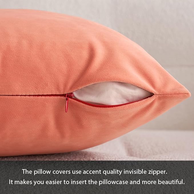 MIULEE Velvet Throw Pillow Covers 20x20 Inch, Pack of 2 - Coral Red, Soft Solid Decorative Pillow Covers Cushion Cases Modern Luxury Home Decor for Spring Couch Sofa Bedroom Livingroom