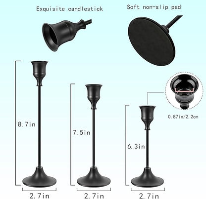 Candle Holder, Modern Minimalist Black Metal Candlestick Holders, Set of 3 Tall - Elegant Taper Candle Holders for Table Centerpiece, Wedding, Dinner Party Home Decor