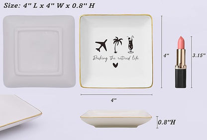 Rocking the Retired-Happy Retirement Gifts-Funny Colleagues Retirement,Goodbye,Leaving Gifts for Coworkers Boss Leader Teacher-Appreciate Christmas Gift-Ceramic Jewelry Tray Trinket Holder Ring Dish