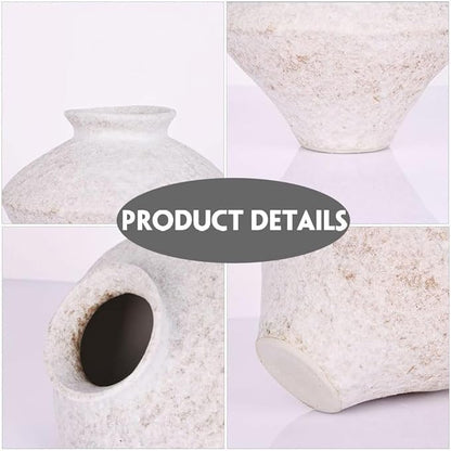 Wabi Sabi Vintage Vase, 6.1" Tall Wabi Sabi Decor Rustic Farmhouse Pottery Vase for Centerpiece, White Textured Pottery Flower Vase for Home Decorative, Table, Living Room, Bedroom, Bathroom, Kitchen