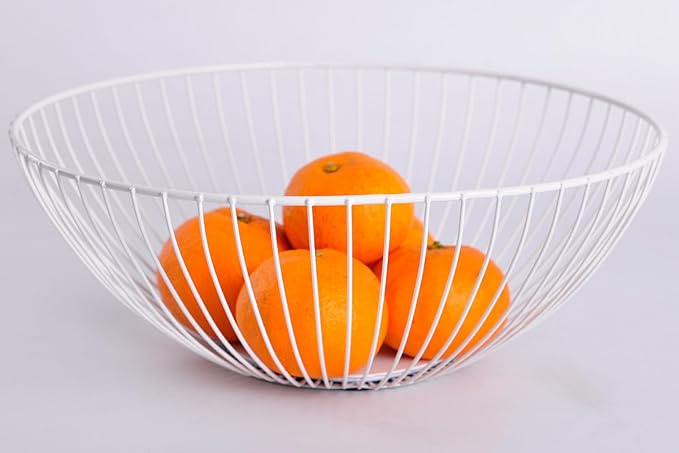 IBWell Wire Fruit Basket Fruit Bowl Kitchen Fruit Basket Stand Fruit Bowls for the Counters Metal Fruit Bowl (Bowl) (White)