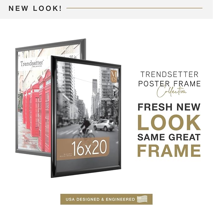 MCS Trendsetter 16x20 Poster Frame Black High-Gloss, Vertical & Horizontal Wall Hanging Large Picture Frame for Photos, Posters & Art Prints (1-Pack)