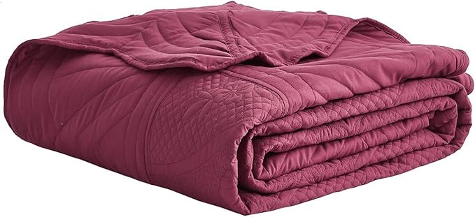 Oversized Bedspread - Queen Size Bedding Cover - Modern & Contemporary Coverlet Set, Real Stitching, Reversible, Lightweight, 4 Piece, Burgundy