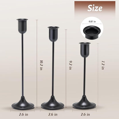 Black Tall Candle Candlestick Holder, 3PCS Taper Pillar Candle Sticks Stand Holders Decor, Centerpiece Dining Table Wedding Festive Fireplace Mantle Vintage Room Decorations, Housewarming Gift