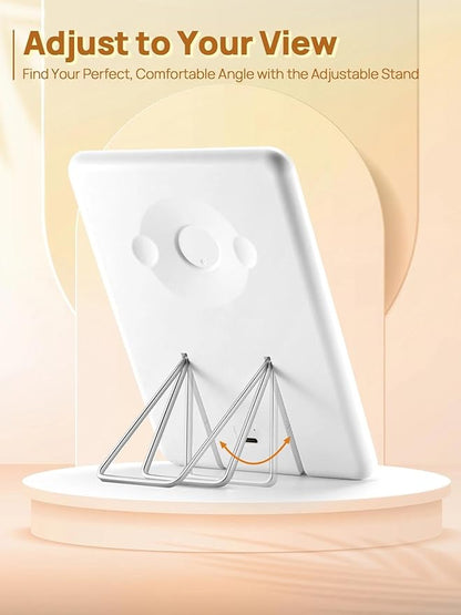 OMIRO Travel Makeup Mirror with Light, 10 x 7 inch Lighted Desk Mirror with Adjustable Stand and 3 Lighting Modes for Shaving and Travelling, White
