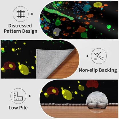 Colorful Paint Splash Rug 3x5 Small Area Rugs Abstract Grunge Graffiti Rugs Ultra Soft Washable Faux Wool Non Slip Carpet for Bedroom Living Room Study Kids Room Office Home Decor Mats
