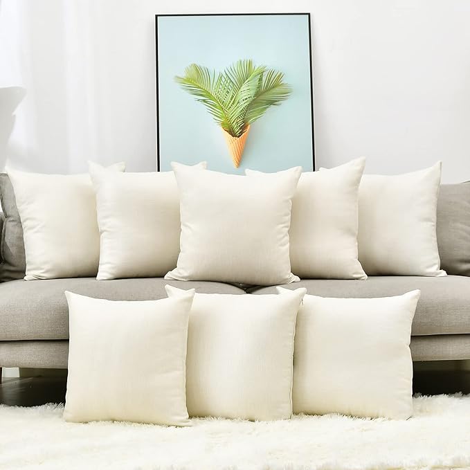 Pack 8 Linen Throw Pillow Covers Set Cushion Case for Sofa Bedroom Car, Blank for HTV Iron on Design,18x18 Inch