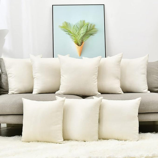 Pack 8 Linen Throw Pillow Covers Set Cushion Case for Sofa Bedroom Car, Blank for HTV Iron on Design,18x18 Inch