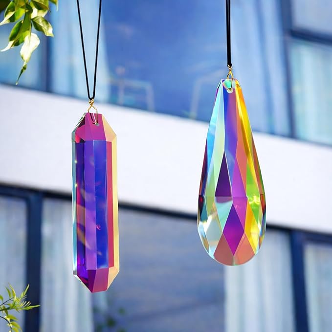 2PCS 4.7" Crystal Suncatcher for Window, Rainbow Prism Sun Catcher Hanging Crystal Prisms, Suncatchers for Windows, Room, Garden Fantasy Home Decor (ABColor 2Pcs)