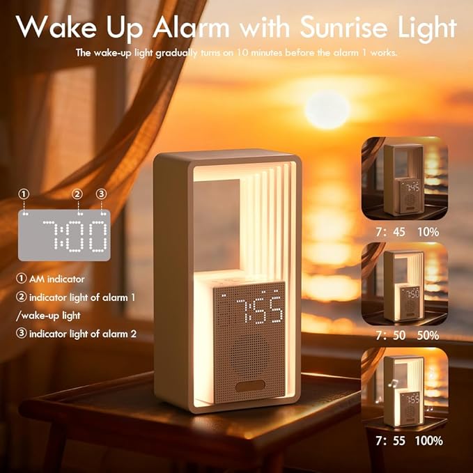 WILIT Digital Alarm Clock Sunrise, White Noise Sound Machine with Nightlight, 9 Sleep Aid Sounds Wake up Light for Heavy Sleepers, Dimmable Display, Snooze, USB Charging Port,Gifts for Women,Men,Teens