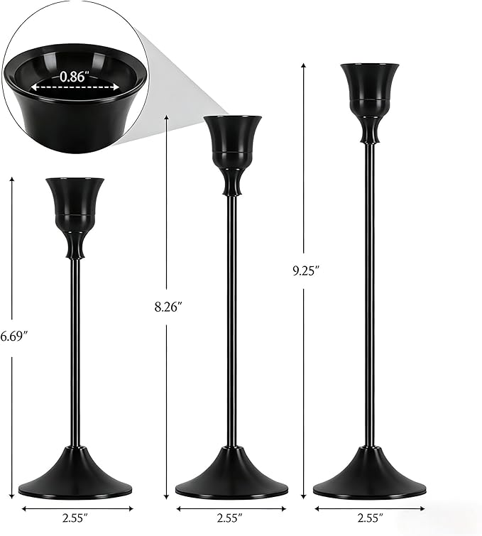 4 Sets(12 Pcs) Candle Stick Holders，Black Metal Taper Candle Holders, Vintage Modern Decorative Centerpiece Candlestick Holders for Table Mantel Wedding Housewarming Gift