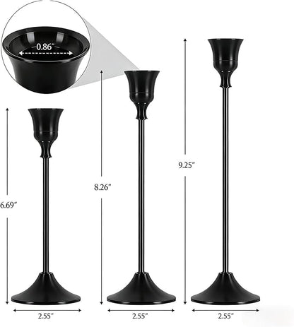4 Sets(12 Pcs) Candle Stick Holders，Black Metal Taper Candle Holders, Vintage Modern Decorative Centerpiece Candlestick Holders for Table Mantel Wedding Housewarming Gift