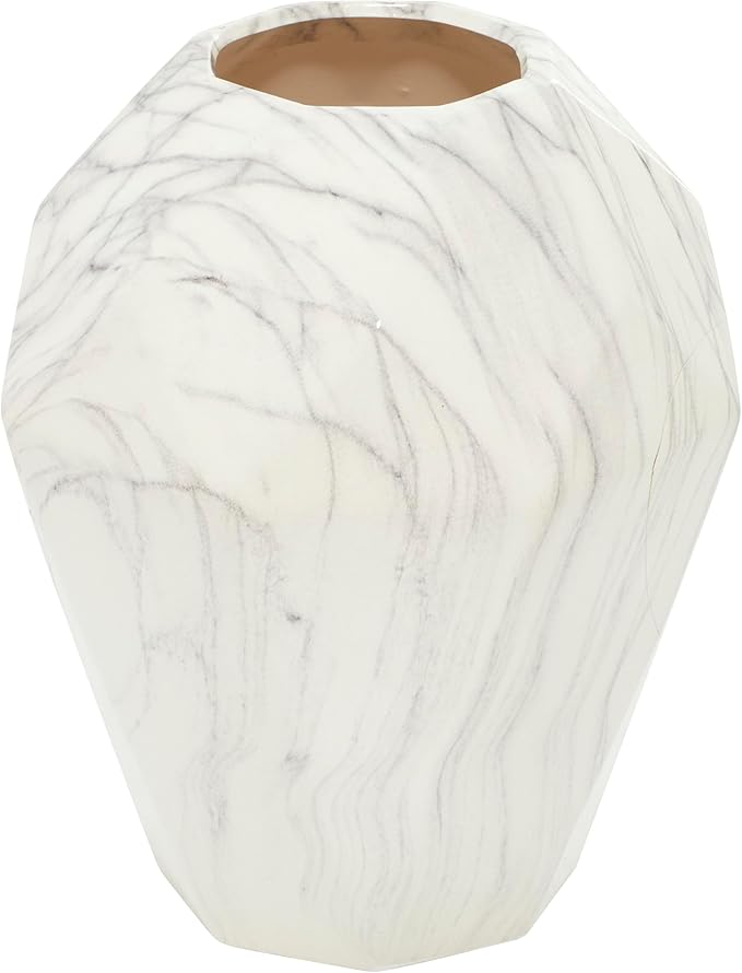 Deco 79 Ceramic Decorative Vase Faux Marble Centerpiece Vase, Flower Vase for Home Decoration 10" x 10" x 12", White