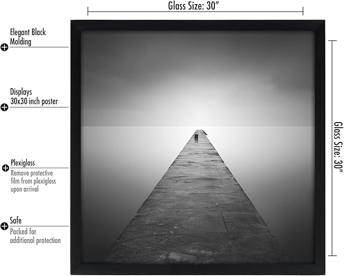 Americanflat 30x30 Picture Frame with Polished Plexiglass - Epic Collection - Square Picture Frame with Engineered Wood - Wide Photo Frames for Wall display - Black