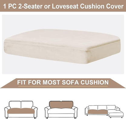 NAISI Couch Cushion Covers 1 Piece Velvet Stretch Loveseat Cover or 2 Seat Sofa Cover Soft Individual Couch Covers for Sectional Sofa(1 PC for 2-Seat Cushion or Loveseat,Beige)