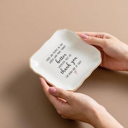 Thank You Gifts for Woman, Ceramic Jewelry Dish Tray, Trinket Dish, Appreciation Inspirational Farewell Birthday Gifts for Women Coworker Employee Teacher Nurse Friends