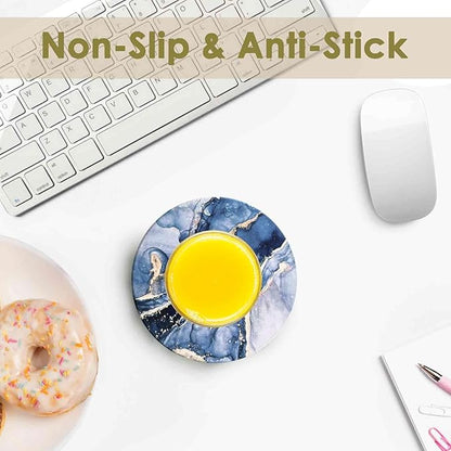 Drink Coasters with Holder 6 Pack, Ceramic Marble Style, Absorbent Abstract Coasters Set, 4in Cup Mat for Any Cups, Home, Living Room Decor, Tabletop-Protection for Coffee Beverage-Navy Blue