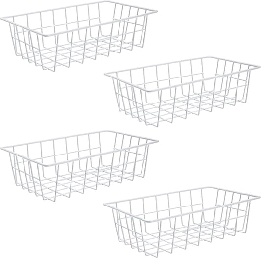 Orgneas Freezer Organizer Bins Metal Wire Storage Baskets for Upright Refrigerator Chest Freezer, Kitchen Pantry Storage and Organization for Fruit Vegetable Soda Cans Toys and Snacks, Set of 4
