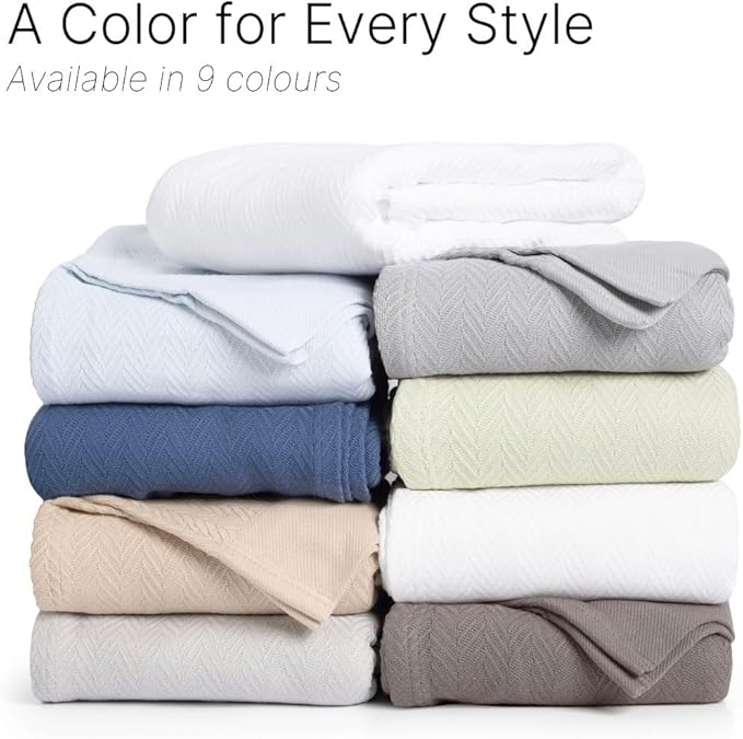 100% Cotton Herringbone Weave Blankets, 90"X90" Queen, Throw Blanket for Bed, All Season Cotton Blanket, Cozy Blanket,Throws & Bed Blanket, Throw Blanket for Couch, Modern Home Decor - White