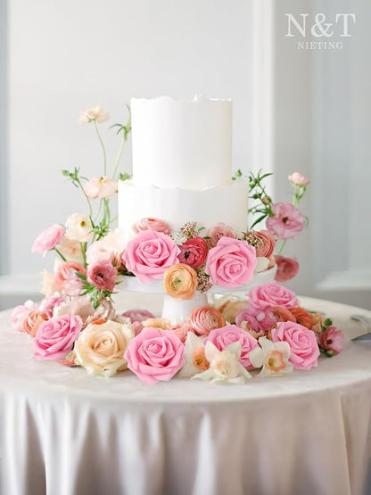 N&T NIETING Artificial Flowers Pink Roses, 25Pcs Fake Flowers Foam Roses with Stems for Valentines Day DIY Wedding Bridesmaid Bridal Bouquets Centerpieces Party Home Decoration Baby Shower