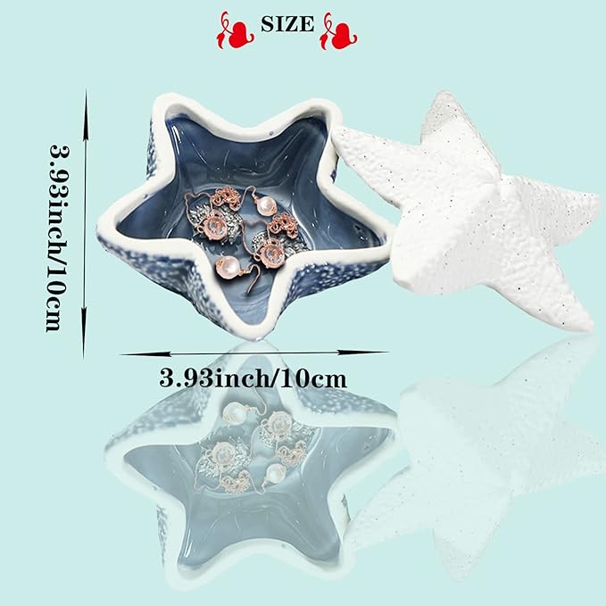 Starfish Ring Holder for Jewelry, Ceramic Trinket Tray Candy Dishes, Jewelry Tray Jewelry Plate, Bracelet Holder and Earring Organizer for Table Birthday Home Party Decor (C STYLE)