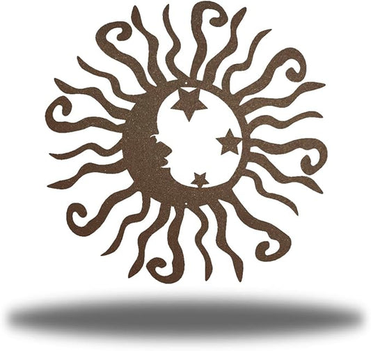 Riverside Designs Wacky Solar Moon Metal Wall Art Steel Outdoor Decor | Heavy-Duty and Waterproof | Made in USA (Rust, 36L x 36W)