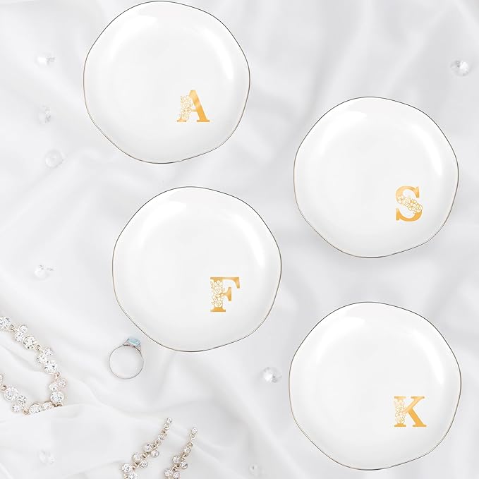 Initials Ring Dish Jewery Tray with Personalized G Monogrammed, Decorative Trinket Dish for Rings Earrings Necklaces Bracelet Watch Keys, Women Wife Friend Birthday Wedding Christmas Gifts